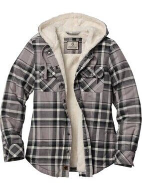 Sherpa Lined Flannel Snap Front Shirt Jacket with Hood